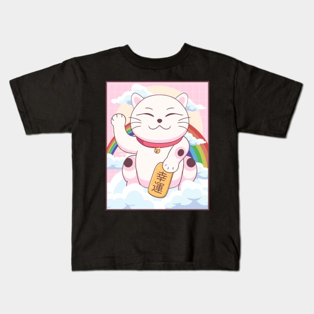 Kawaii Maneki Neko Cat Japanese Aesthetic Gift Kids T-Shirt by Alex21